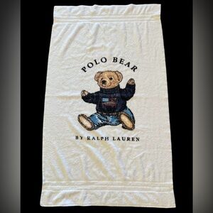 Vintage Polo Ralph Lauren Bear USA Flag White Cotton Beach Towel 59” x 34.5”